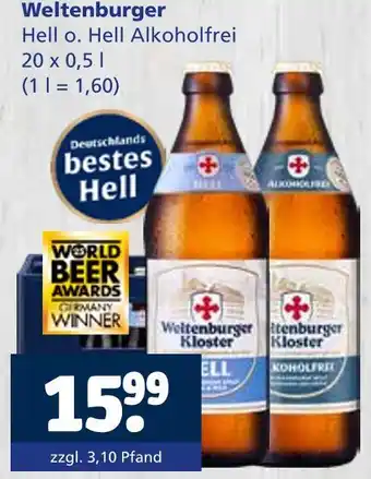 Getränkewelt Weltenburger hell o. hell alkoholfrei Angebot