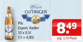 Getränke Oase Oettinger pils export, radler Angebot