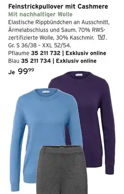 Tchibo Feinstrickpullover mit cashmere pflaume oder blau Angebot