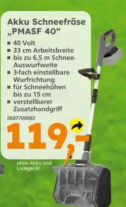 Globus Baumarkt Akku schneefräse „pmasf 40“ Angebot