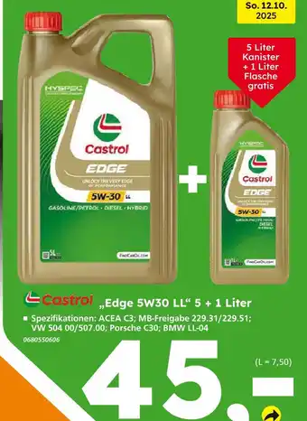 Globus Baumarkt Castrol „edge 5w30 ll“ 5 + 1 liter Angebot