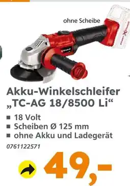 Globus Baumarkt Akku-winkelschleifer „tc-ag 18/8500 li“ Angebot