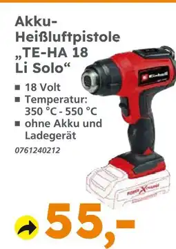 Globus Baumarkt Akku-heißluftpistole „te-ha 18 li solo“ Angebot