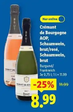 Lidl Crémant de Bourgogne AOP, Schaumwein, brut/rosé, Schaumwein, brut Angebot