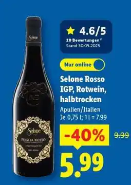 Lidl Selone Rosso IGP, Rotwein, halbtrocken Angebot