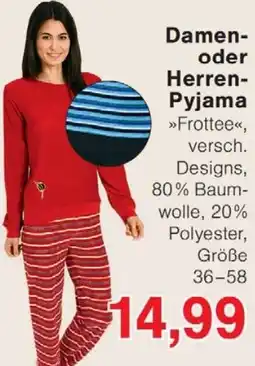 Wiglo Wunderland Damen oder Herren Pyjama Angebot
