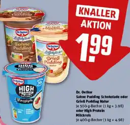 REWE Dr. Oetker Sahne Pudding Schokolade oder Grieß Pudding Natur oder High Protein Milchreis Angebot