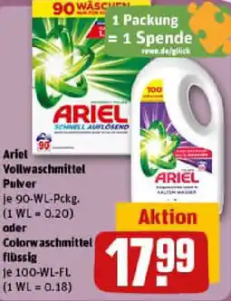 REWE Ariel Vollwaschmittel Pulver oder Colorwaschmittel flüssig Angebot