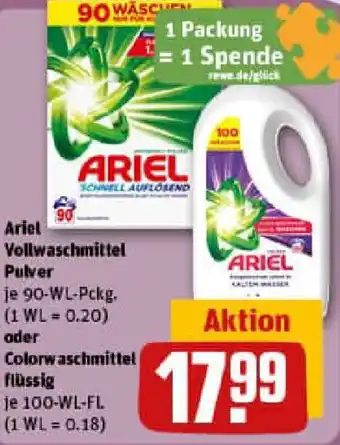 REWE Ariel Vollwaschmittel Pulver oder Colorwaschmittel flüssig Angebot