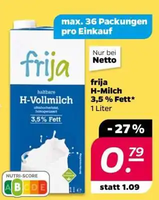 NETTO frija H-Milch 3,5 % Fett Angebot