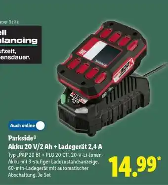 Lidl PARKSIDE Akku 20 V/2 Ah + Ladegerät 2,4 A Angebot