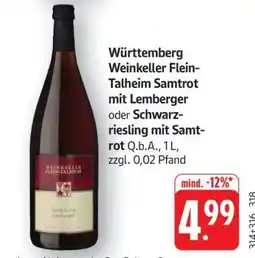 Edeka Württemberg Weinkeller Flein-Talheim Samtrot mit Lemberger Angebot