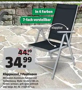 Hagebau Klappsessel, Positionen Angebot