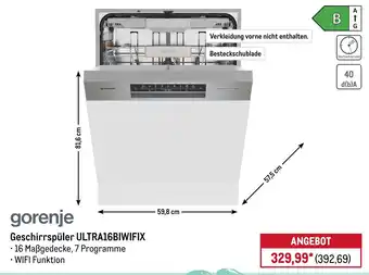 METRO gorenje Geschirrspüler ULTRA16BIWIFIX Angebot