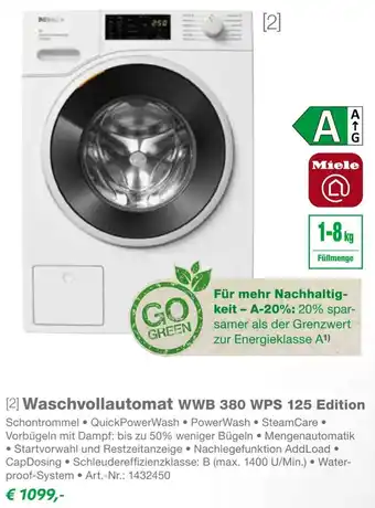 EP Miele Waschvollautomat WWB 380 WPS 125 Edition Angebot