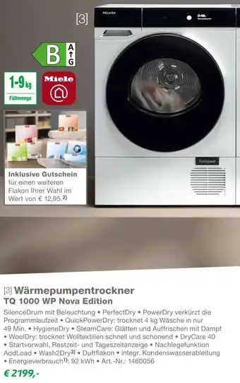 EP Miele Wärmepumpentrockner TQ 1000 WP Nova Edition Angebot