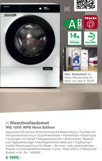 EP Miele Waschvollautomat WQ 1000 WPS Nova Edition Angebot