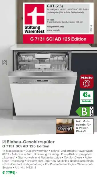 EP Miele Einbau-Geschirrspüler G 7131 SCI AD 125 Edition Angebot