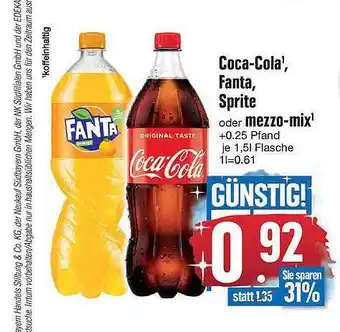 Edeka Coca-Cola, Fanta, Sprite, Mezzo-Mix 1,5 L Angebot