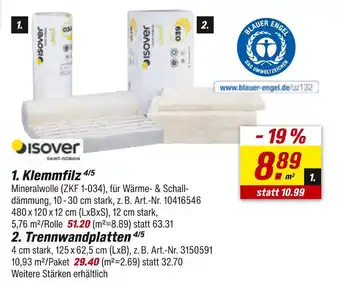 toom Baumarkt Isover klemmfilz Angebot
