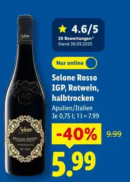 Lidl Selone selone rosso igp, rotwein, halbtrocken Angebot