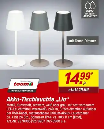 toom Baumarkt Toom akku-tischleuchte „lio“ Angebot