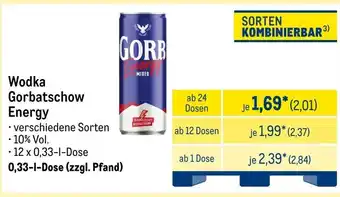 METRO Wodka Gorbatschow Energy Angebot