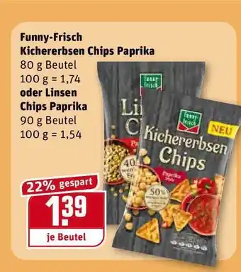 REWE Kaufpark Funny Frisch Kichererbsen Chips Paprika Oder Linsen Chips Paprika Angebot