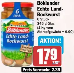 HIT Böklunder Echte Land- Bockwurst Angebot