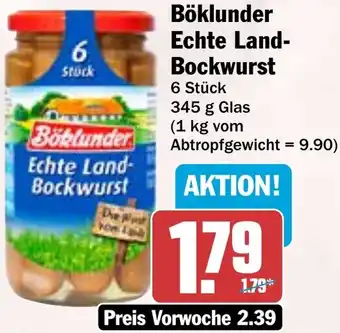 HIT Böklunder Echte Land- Bockwurst Angebot