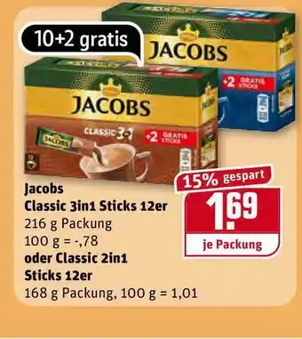 REWE Kaufpark Jacobs Classic 2in1 Oder 3in1 Sticks 12er Angebot