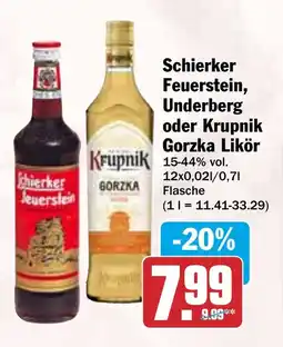 HIT Schierker Feuerstein, Underberg oder Krupnik Gorzka Likör Angebot