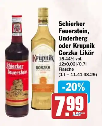 HIT Schierker Feuerstein, Underberg oder Krupnik Gorzka Likör Angebot