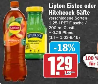 HIT Lipton Eistee oder Hitchcock Säfte Angebot