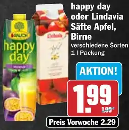 HIT happy day oder Lindavia Säfte Apfel, Birne Angebot