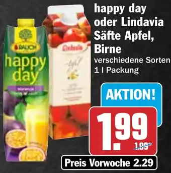 HIT happy day oder Lindavia Säfte Apfel, Birne Angebot
