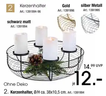 Zurbrüggen Kerzenhalter schwarz matt, gold oder silber metall Angebot