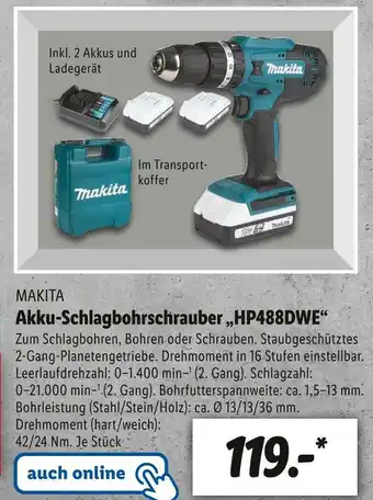 Lidl Makita akku-schlagbohrschrauber „hp488dwe“ Angebot