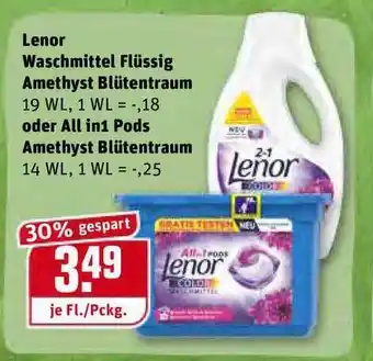 REWE Kaufpark Lenor Waschmittel Flüssig Amethyst Blütentraum Oder Allin1 Pods Amethyst Blütentraum Angebot