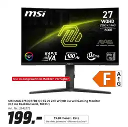 MediaMarkt Msi mag 275cqrfde qd e2 27 zoll wqhd curved gaming monitor Angebot