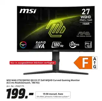MediaMarkt Msi mag 275cqrfde qd e2 27 zoll wqhd curved gaming monitor Angebot