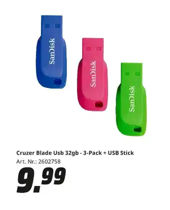 MediaMarkt Sandisk cruzer blade usb 32gb - 3-pack + usb stick Angebot