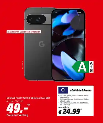 MediaMarkt Google pixel 9 128 gb obsidian dual sim Angebot