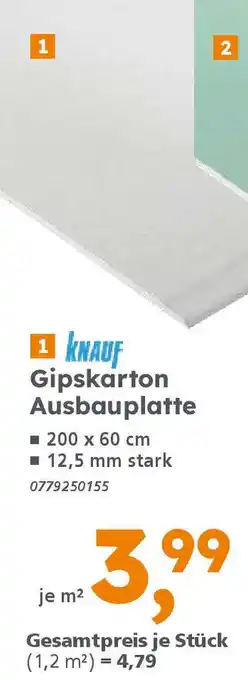 Globus Baumarkt KNAUF Gipskarton Ausbauplatte Angebot