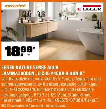 OBI Egger nature sense aqua laminatboden ,,eiche predaia honig" Angebot