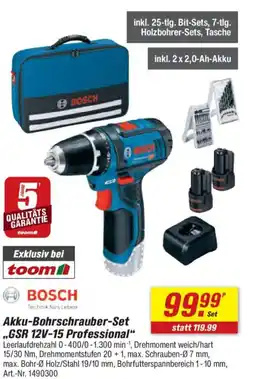 toom Baumarkt BOSCH Akku-Bohrschrauber-Set ,,GSR 12V-15 Professional" Angebot