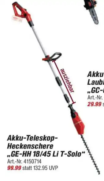 toom Baumarkt Einhell Akku-Teleskop- Heckenschere „GE-HH 18/45 Li T-Solo" Angebot