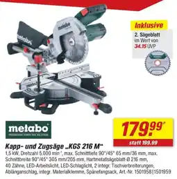 toom Baumarkt metabo Kapp- und Zugsäge „KGS 216 M" Angebot