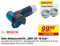 toom Baumarkt BOSCH Akku-Winkelschleifer ,,GWS 12V-76 Solo" Angebot