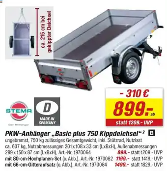 toom Baumarkt STEMA PKW-Anhänger „,Basic plus 750 Kippdeichsel" Angebot
